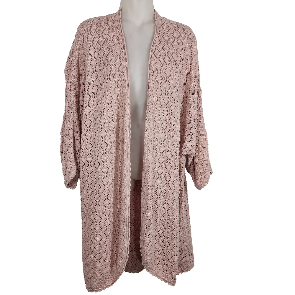 Maurices Womens Crochet Open Front Kimono Cardigan Scalloped Size XL Pink Sheer